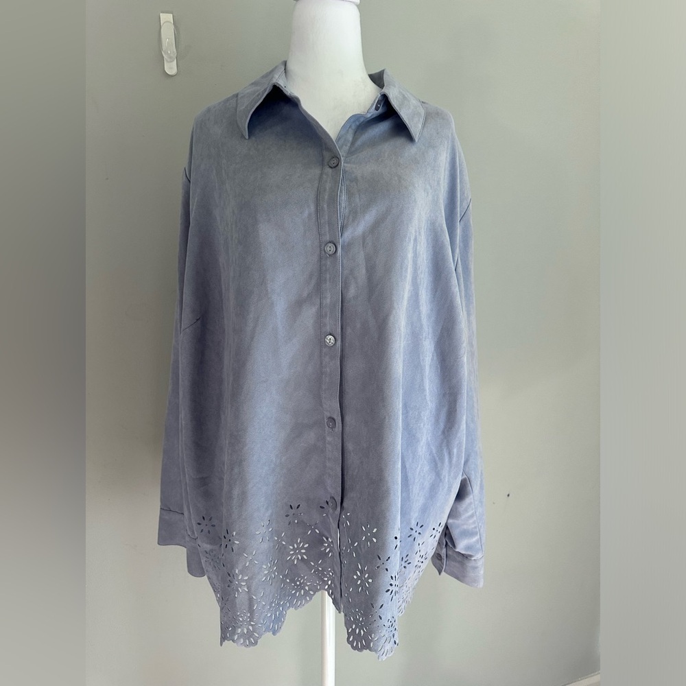 Relativity Women Button Down Faux Suede Shirt Bohemian Western Size 3X